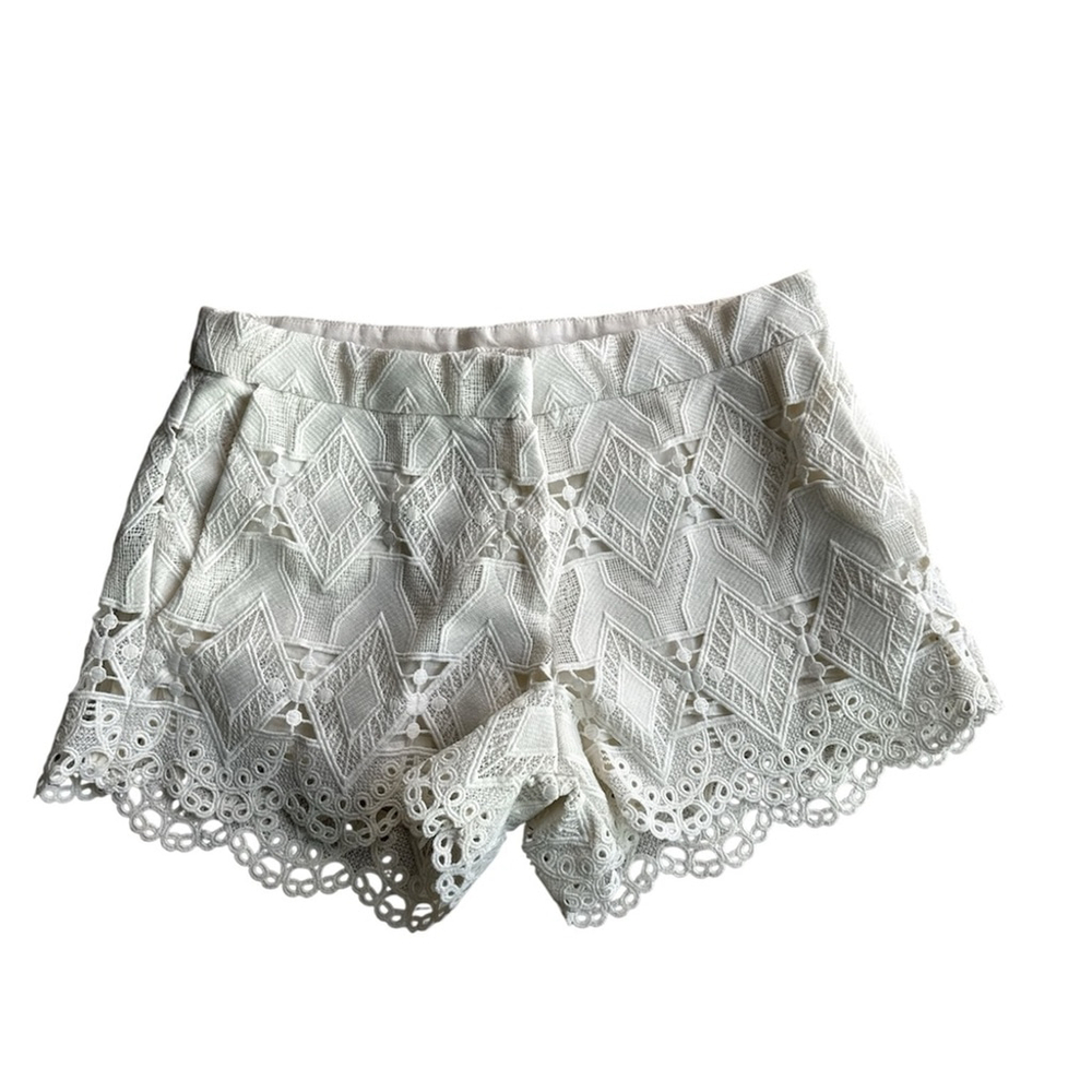 Maje White High-Waist Lace Trim Shorts